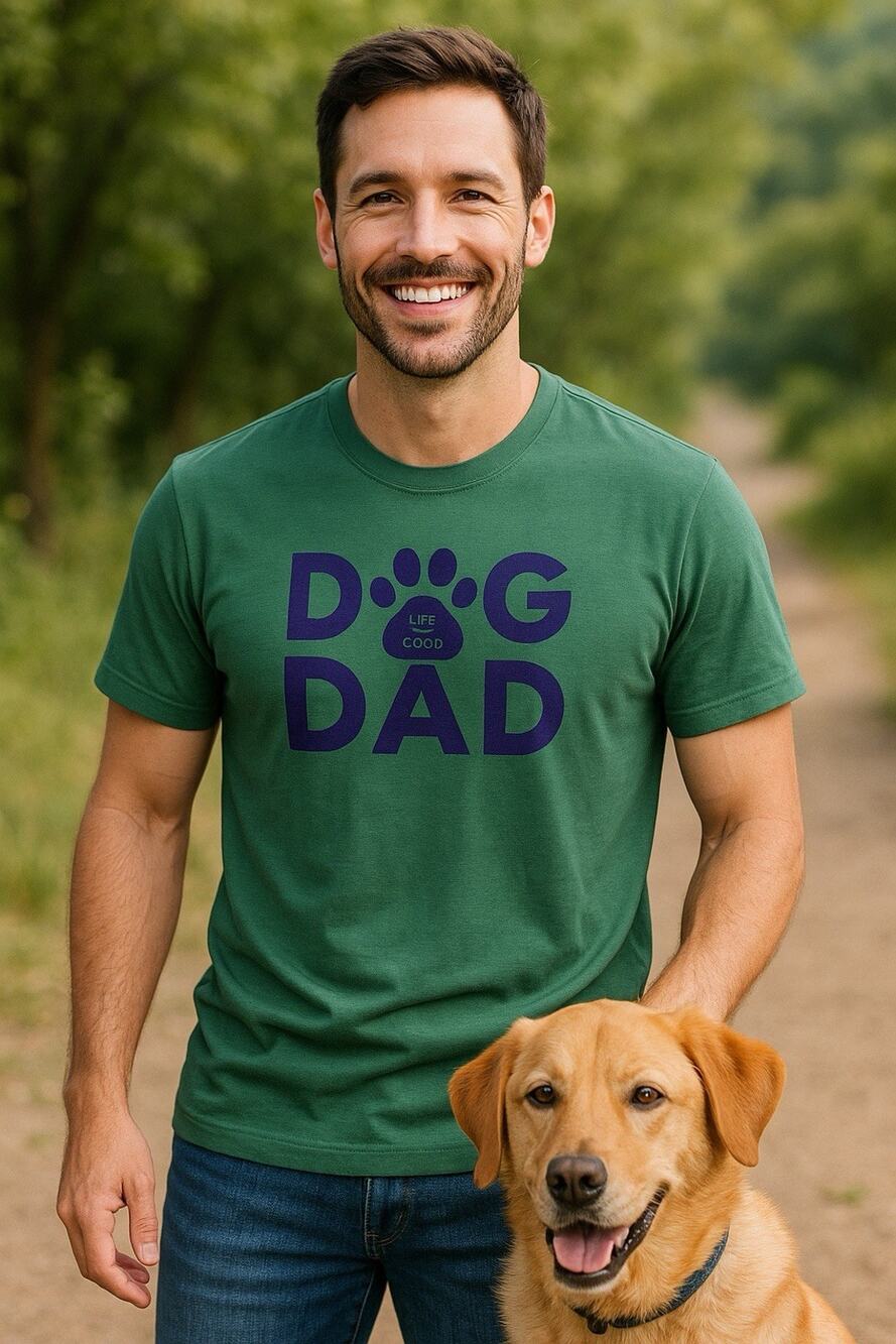 Life is Good Dog Dad T-Shirt Men’s Medium Green Crusher Lite Cotton NWT